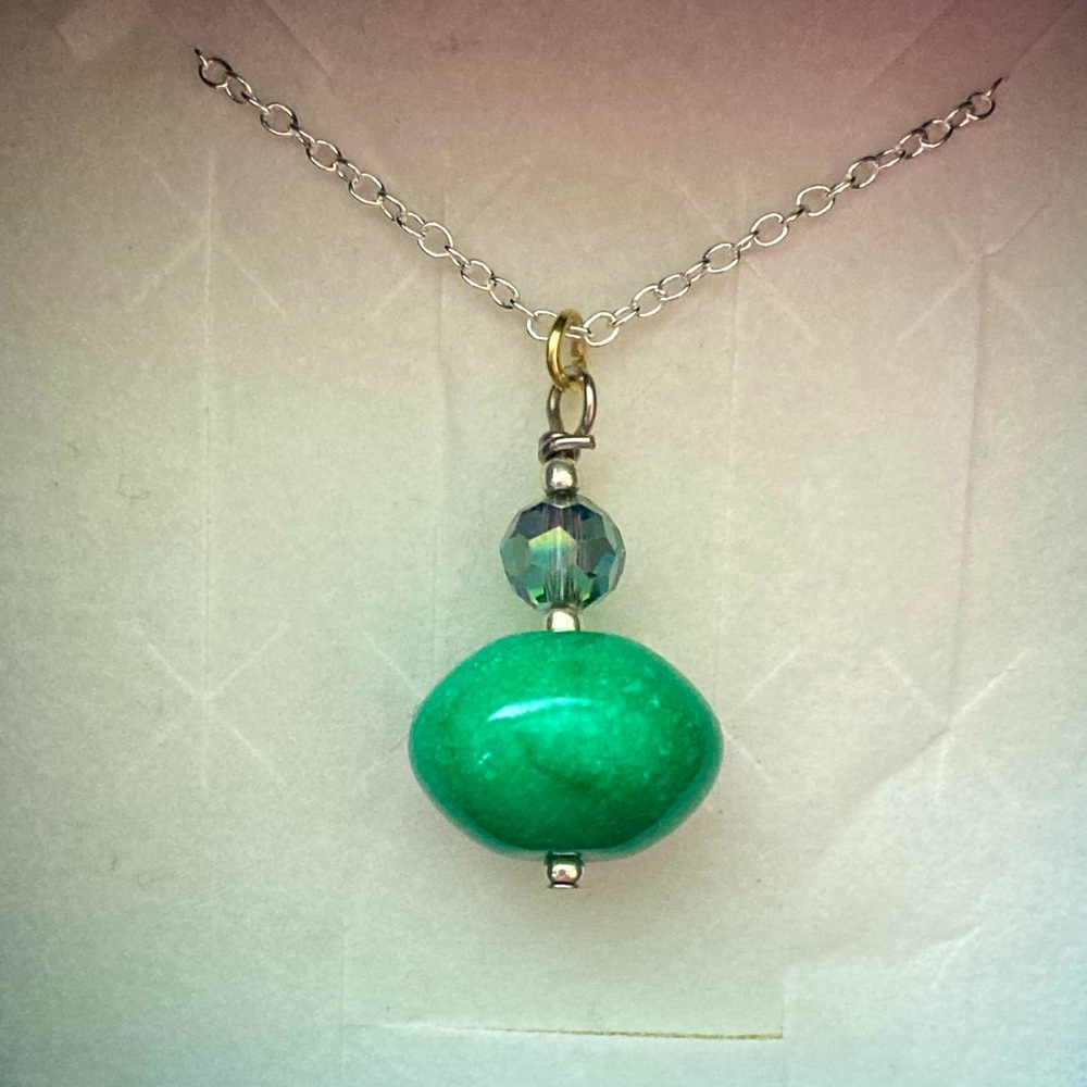 Green Jade & Crystal Pendant Necklace